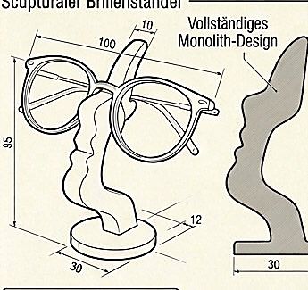 Handskizze: skulpturaler Brillenständer im Monolith-Design