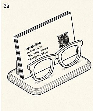 Handskizze: Visitenkartenhalter mit QR-Code